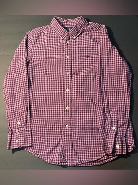 Ralph Lauren Boys Plaid Button Down Shirt Red Blue Size L (14-16)